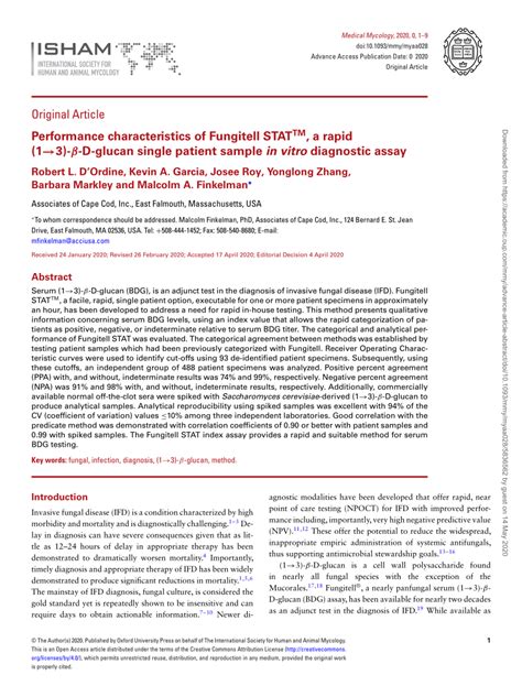 Performance characteristics of Fungitell STAT™, a rapid .